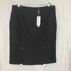 Belle Poque Stretchy Black Midi Skirt With Pleats Black Satin Bows XXXL Career